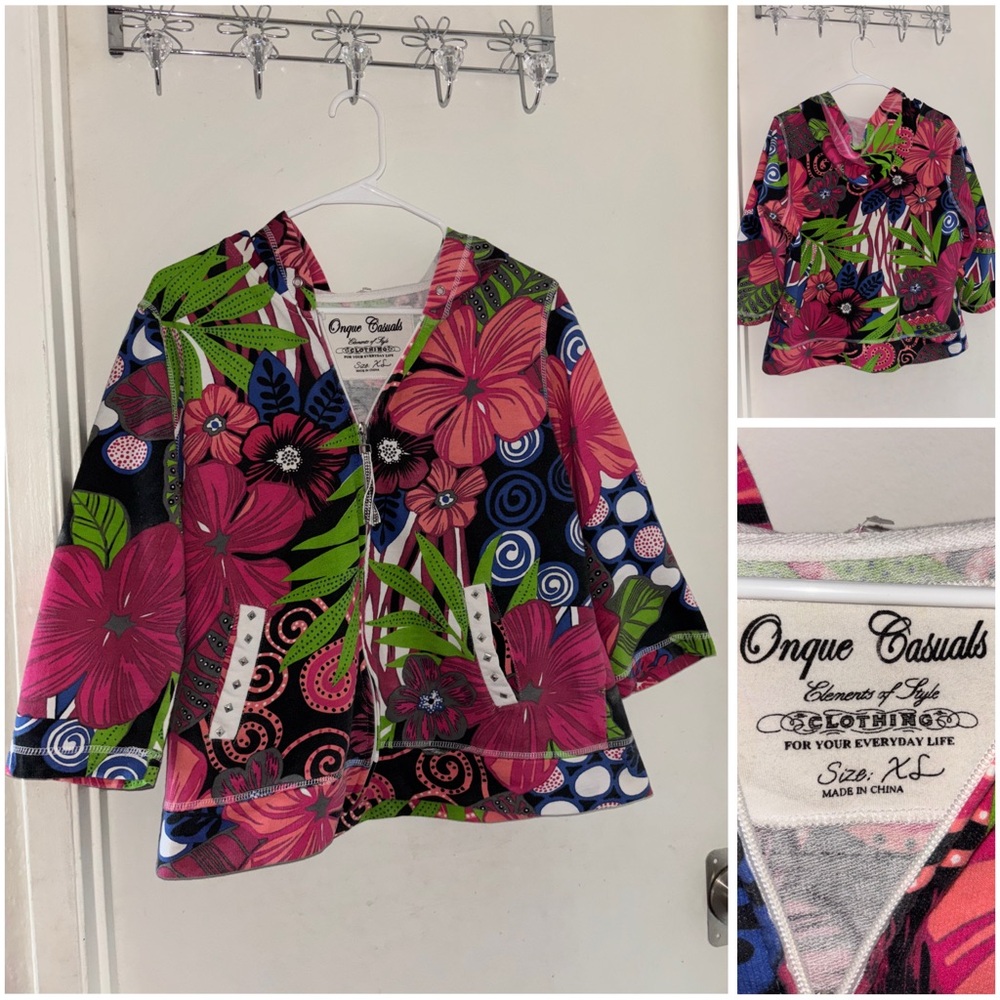 Onque Casuals Pink and Green Floral Jacket